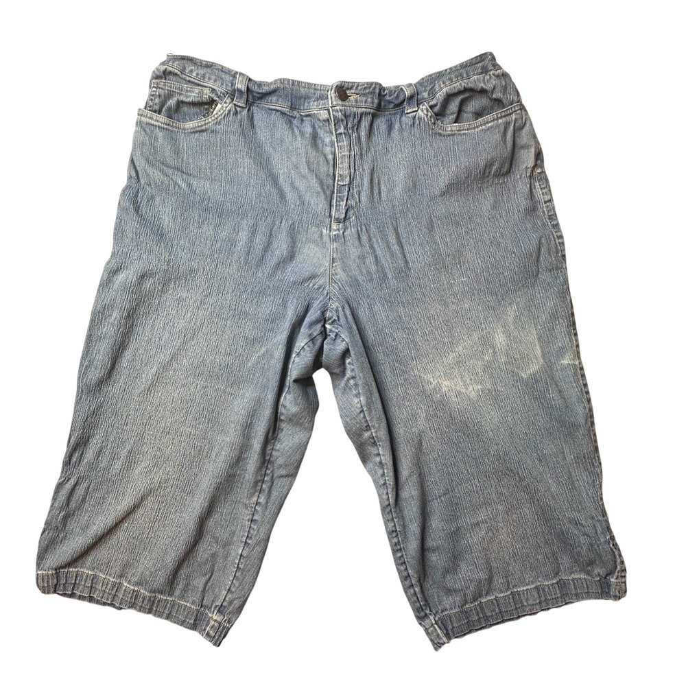Croft & Barrow Capri Pants Womens 36 Blue Stretch Denim High Rise Textured 16in‎